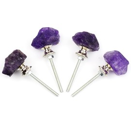 Malimali Natural Amethyst Knobs for Cabinets and Drawers Set of 4, Purple Dresser Knobs and Pulls for Bifold Doors, Cupboard, Wardrobe, Kitchen, Bathroom