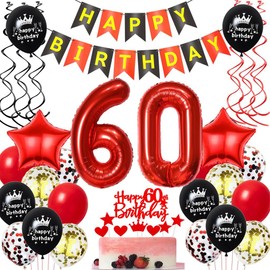 60th Birthday Balloons Red Black, Birthday Decoration 60 Years Woman Red, Balloons 60th Birthday Red Black Decoration, Red Black 60th Birthday Balloons, Balloons 60 Years Man