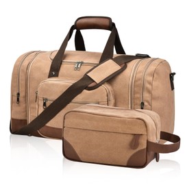 Dimayar Canvas Duffle Bag for Travel,Expandable Carry on Bag,Overnight Weekend Gym Bag Duffel Bag Mens Travel Bag (Coffee + toiletry bag)