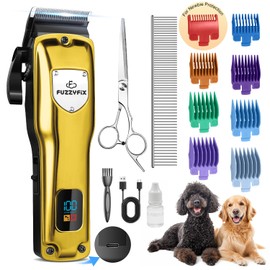 FuzzyFix Dog Clippers for Grooming for Thick Heavy Coats, Professional Pet Grooming Clippers Supplies Kit Low Noise Rechargeable Stainless Steel Hair Trimmers with Ceramic Blade for Dogs Cats Animals
