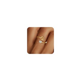 Fezodo Initial Rings for Girls Women - 18K Gold Plated Letter G Initial Ring for Girls Teen Girl Gifts Trendy Stuff, 5 6 7 8 9 10 Year Old Girl Birthday Gifts