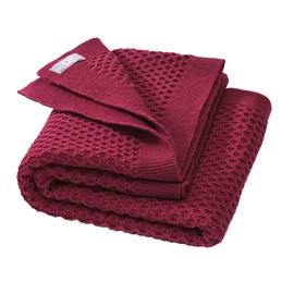 Disana Honeycomb Knit Blanket, 100% Organic Merino Wool GOTS, IVN Best | Cuddly Soft Blanket with Honeycomb Pattern | Newborn Baby Toddler Child Unisex | Made in Germany | Cassis