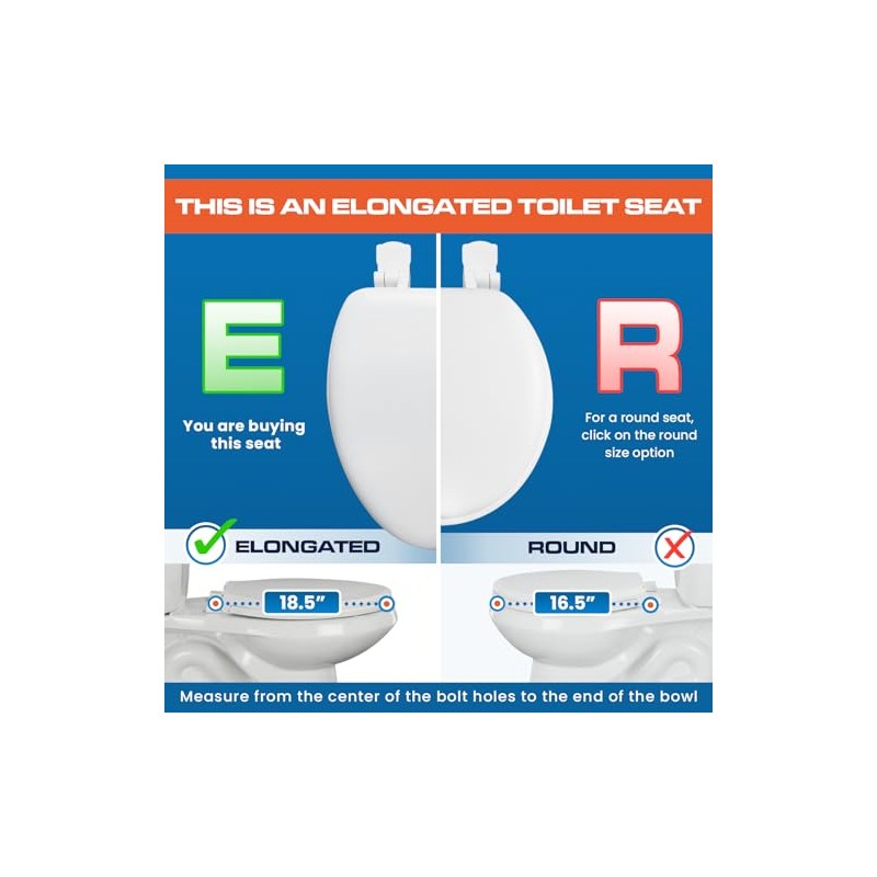 Plexon Soft Cushioned Toilet Seat, Elongated White, Slow-Close Lid &