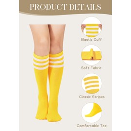 American Trends Knee High Socks for Women Yellow Baseball Socks Thigh High Athletic Socks 1 Pack Yellow White One Size