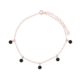 Black Tourmaline Bead Drop Anklet in 14k Rose Gold Fill