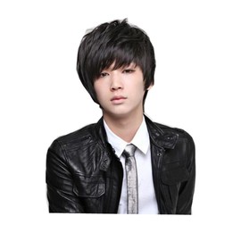 Mens Boys Fashion Black Gap Trench Animation Cosplay Wig Heat Resistant