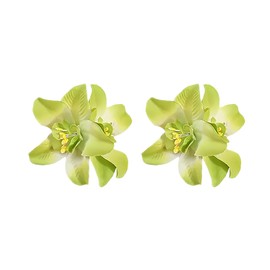 Lofruiin Women's Bohemian Double Orchid Hair Clip Beach Vacation Head Flower Hair Clip Simulated Flower Hair Decoration Edge Clip (2, Light Green)