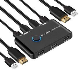 4K@60Hz KVM Switch HDMI 2 Port, USB HDMI Switch Selector for 2 Computers Sharing Mouse, Keyboard and Monitor, Including 2 USB Cables and 2 HDMI Cable