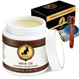 Velluxor 4-in-1 Natural Mink Oil 8.2oz Leather Cleaner and Conditioner, Premium Waterproof Soften Restore Formula – Leather Cleaner & Protector for Boots, Shoes, Jackets, Car Interiors, Saddle, Bags