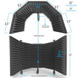 AxcessAbles Large Vented White Microphone Isolation Shield with White Stand | Microphone Pop Filter Included | Microphone stand for Blue Yeti, AT2020 | Portable Recording Booth (SF-101KIT-VW)