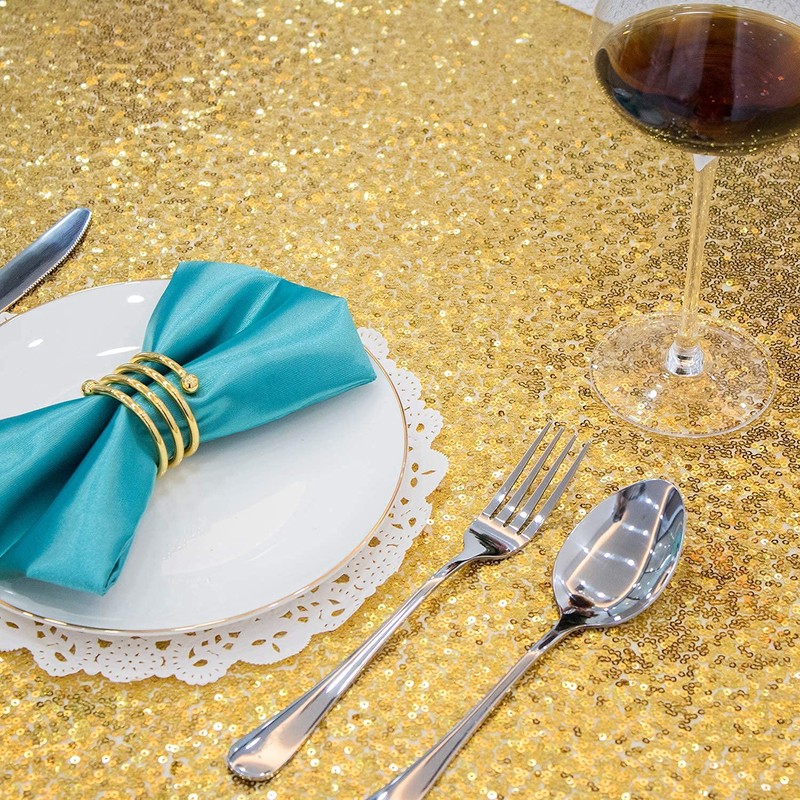 TCBESTO Gold Sequin Table Runner 12''x108'' 2 Pack Glitter Table