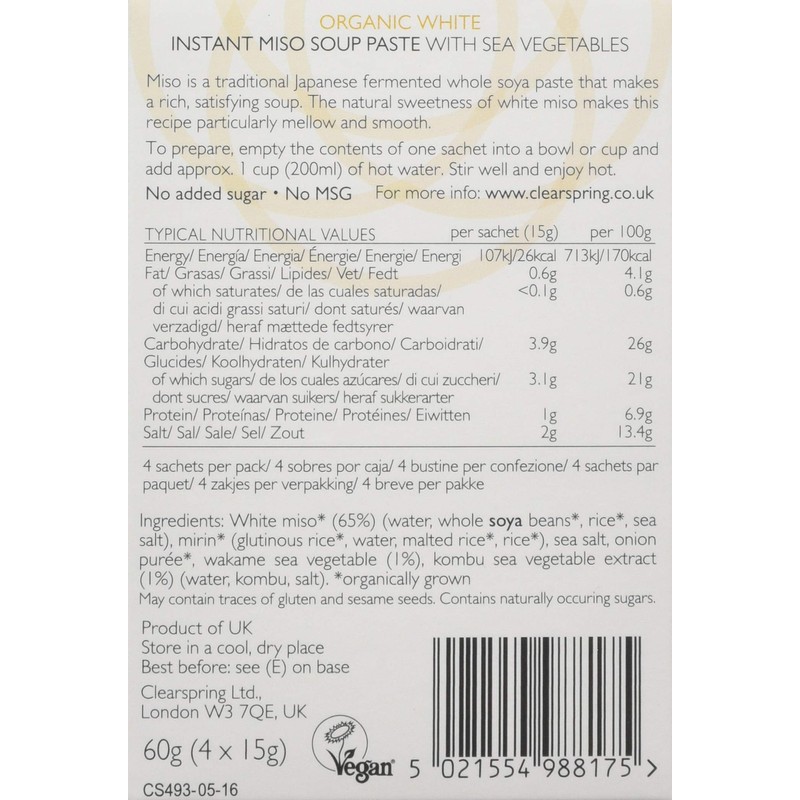 Clearspring Organic Instant Sweet White Miso Paste 60 g (Pack