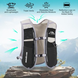 Hydration Vest Pack Backpack, Running Vest for Women Men, Adjustable Chest Straps Running Hydration Vest with 500ml Soft Flask, Vest for Trail Hiking (Black)