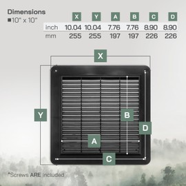 Vent Systems 10" x 10" Inch Black Plastic Vent Cover - 5 Pack - Louvered Square Air Duct Register Plate with Built-in Mesh Screen - HVAC Ventilation Grille for Kitchen, Bathroom - Indoor & Outdoor Use