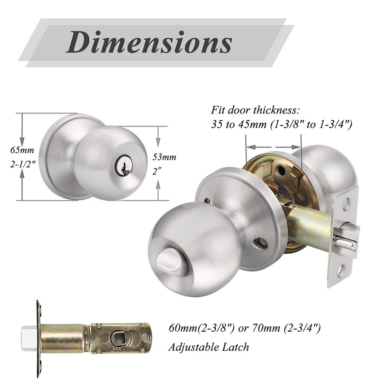 Probrico (2 Pack Keyed Alike Door Knobs Combo Pack, Brushed