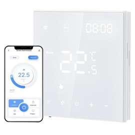 Irishom WiFi Thermostat with Water Underfloor Heating and Boiler Control, Weekly Programmable Room Thermostat Adjustable Brightness Compatible with the Tuya App (White)