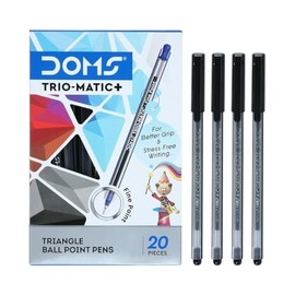 TRIOMATIC+ Ballpoint Pens, BLACK, Fine Point (0.7mm), Pack of 20, Multipack, Trio Grip Ball Pens, Perfect for School Home Office Use, iZOFAX Black Ball Pen