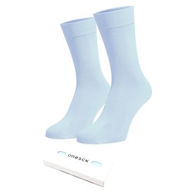 ONESCK Super Soft Cotton Dress Socks Vibrant Plain Colours for Men (Light Blue, 7-12)