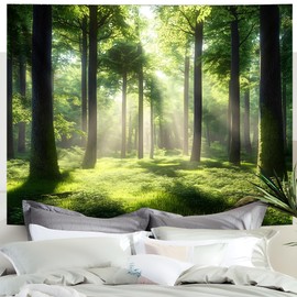 BVBOX - Tapiz para colgar en la pared, diseño de bosque verde, árboles, paisaje de la naturaleza, para recámara, sala de estar, 79 x 59 pulgadas