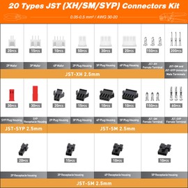 PEBA JST Electrical Connectors Crimping Kit, Micro Connector Pin Crimping Tool AWG30-20 with 20 types JST-XH/JST-SM/SYP Electrical Connectors+Wire Stripper, Ratcheting Crimper for JST,Dupont,KF2510