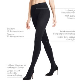 FALKE Damen Strumpfhose Warm Deluxe 80 DEN W TI Blickdicht einfarbig 1 Stück, Schwarz (Black 3009), L