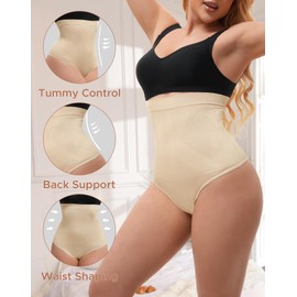 INNERSY Shapewear for Women Tummy Control Thong Nude High Waist Seamless Postpartum Support Pants (16, Warm Beige)
