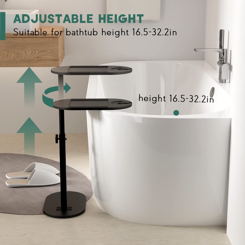 Yumkfoi Bamboo Bathtub Tray Table with Adjustable Height, Freestanding Bathtub