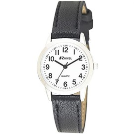 Ravel Ladies Round White Dial Black Pu Strap Watch R0132.21.2