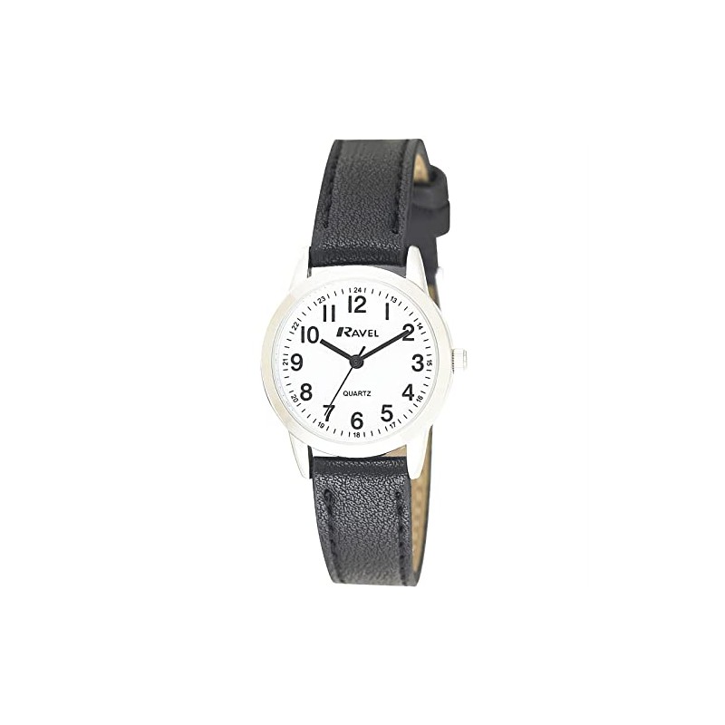 Ravel Ladies Round White Dial Black Pu Strap Watch R0132.21.2