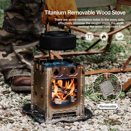 Boundless Voyage Ultralight Titanium Wood Stove Outdoor Camping Backpacking Stove Portable Thickened Charcoal Burner Ti2008C