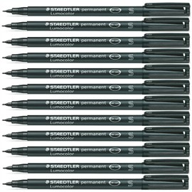 Staedtler Lumocolor 313-9 S Permanent Markers Superfine Tip 0.4 mm Pack of 12 Black