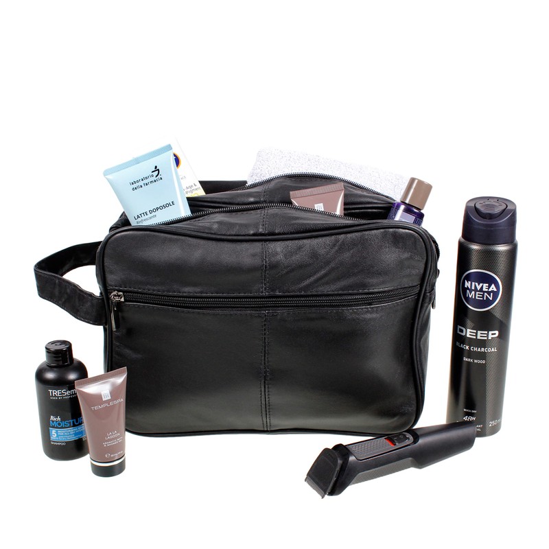 Jumbo - Toilet Bag Extra Large, Genuine Real Leather Mens