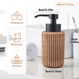 Comeon Hand Soap Dispenser, 400ml/13.5oz Ceramic Bathroom Dish Soap Dispenser for Kitchen Sink Brown Refillable Soap Dispensers in Kitchen Countertop Shower (13.5oz,Light Color)