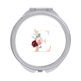 Floral Alphabet Monogrammed Rose Gold Letter E Folding Make Up Mirror, Portable Travel Makeup Mirror, Compact 2X/1X Magnification Mirror for Mom Women Ladies 2.4 x 2.4 inch
