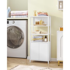 Hzuaneri Storage Bathroom Cabinet, Bathroom Floor Cabinet with Doors and Open Shelf, Small Cabinets with Ventilated Metal Grid & Adjustable Shelf, Freestanding Storage Cabinets, White BC42903W