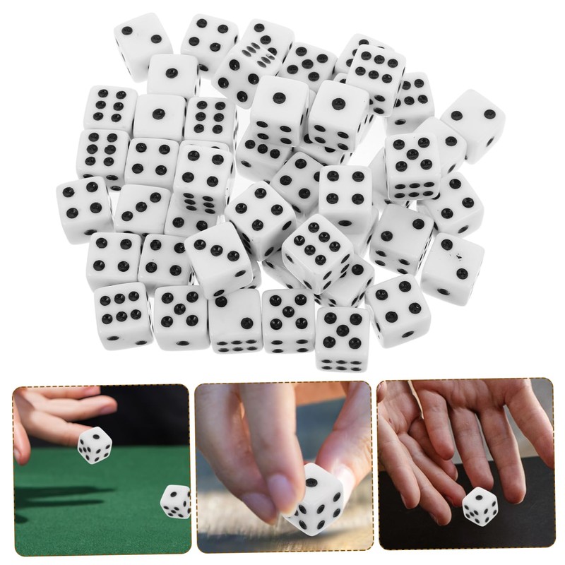 KOMBIUDA 50pcs White Dice Set Black Pips for Board Games