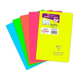 Clairefontaine 941723C Koverbook Neon Stapled Cover Polypropylene Opaque 11 x 17 cm 48 Sheets Lined Assorted Colours in Neon Colours Pack of 1