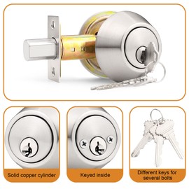 Probrico Brushed Satin Nickel Round Double Cylinder Deadbolt Lock, Keyed Both Side Door Lock,4 Pack