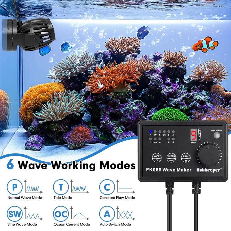 fishkeeper Aquarium Wave Maker, 1600GPH Adjustable Submersible Aquarium Powerhead with