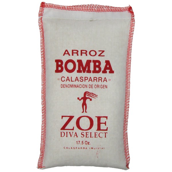 ZOE Diva Select Bomba Rice 17.5 OZ. bag, Short-Grain Spanish-Style Rice, Firm-Grained Rice, the Perfect Rice for Paella, Grown in the Calasparra Region of Spain