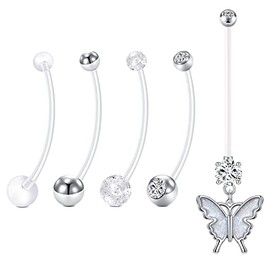 LAURITAMI 6stk Schwangerschaft Bauchnabelpiercing Nabel Ringe Acryl Fleixble Bioflex 14/18/25/32mm Stab Bauchnabel Piercing