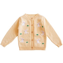 Cárdigan de punto para bebés y niñas, con cuello redondo, tela de ganchillo, cierre de botones, para niños pequeños, D-amarillo, 24 meses