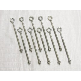 x10 M8 X 150MM Zinc Plated Folded Straining Eyebolts Nut & Washer - Wire Support Fencing Straining