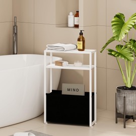 Leomonio White Side Table, Narrow End Table with Shelves, Narrow Table for Small Spaces, Slim Side Table for Living Room, Bedroom