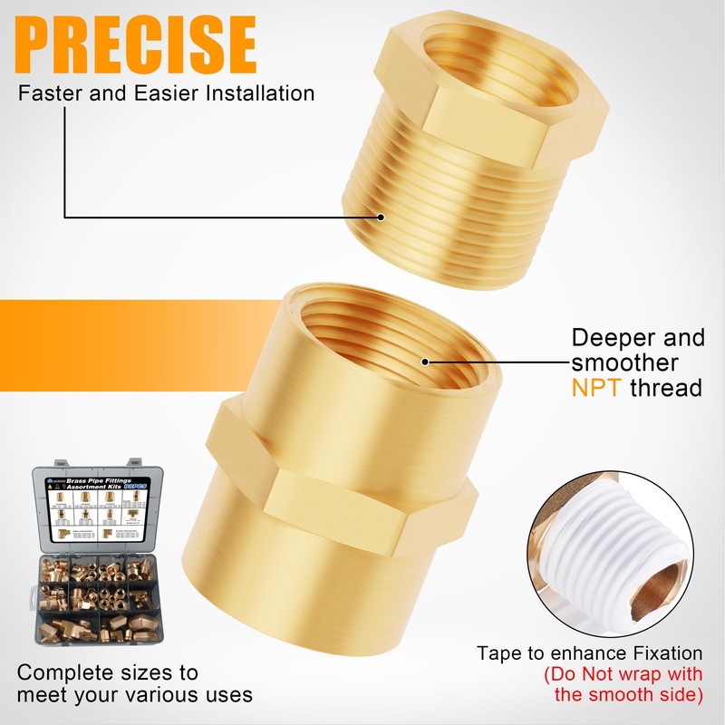 Ailbiuko 98PCS Brass Pipe Fittings Assortment Kit NPT Adapter,Reducer Bushing,