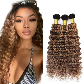 1bp427 Bundles Human Hair Honey Blonde Deep Wave Bundle Ombre Deep Wave 3 Bundles 30 32 34 Inch Brown Highlight Bundle Hair Extensions