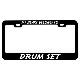 Custom Brother - My Heart Belongs to Drum Set Black Steel Metal License Plate Frame Auto Car SUV Tag Holder, T88