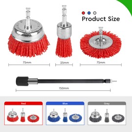 SWAWIS 9-Piece Nylon Brush Set, 75 mm Disc Brush, Cup Brush, 25 mm Brush Brush with 6 mm Hex Shank, Drill Grinding Attachment for Removing Rust, Corrosion, Paint