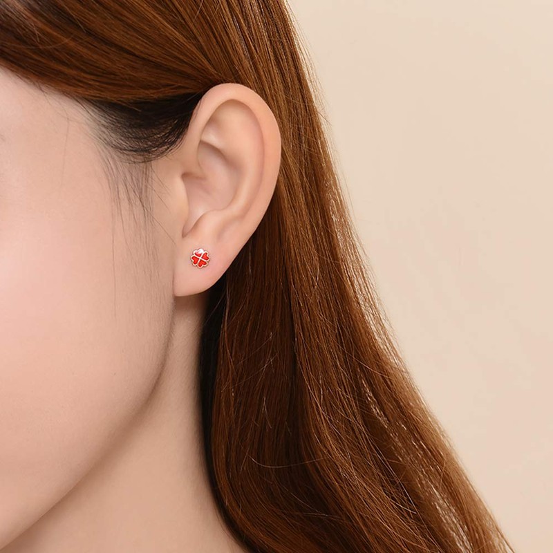 MIKAMU Women's Earrings, Finest, 925 Silver, Popular, Clover, Good Luck,