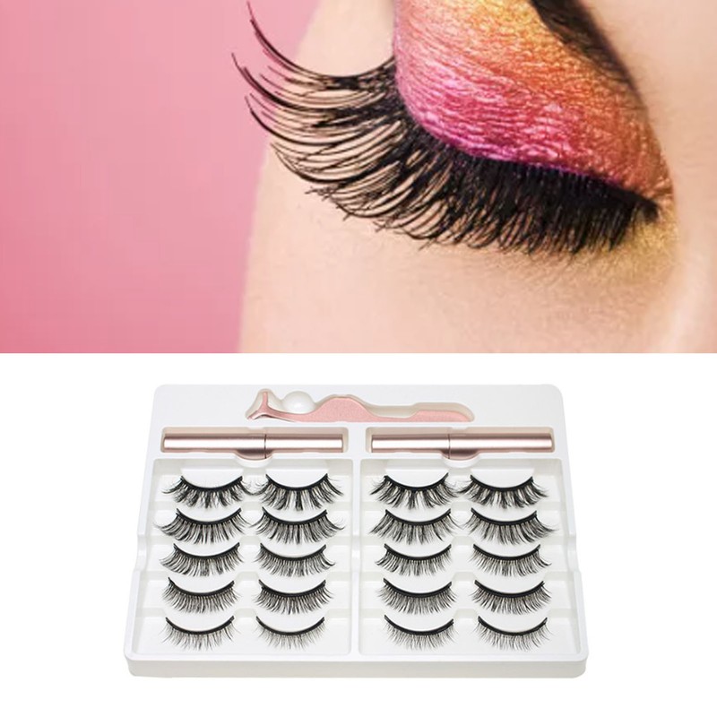 10 Pairs Magnetic Lashes Kit Liquid Eyeliner Tweezer Lightweight False